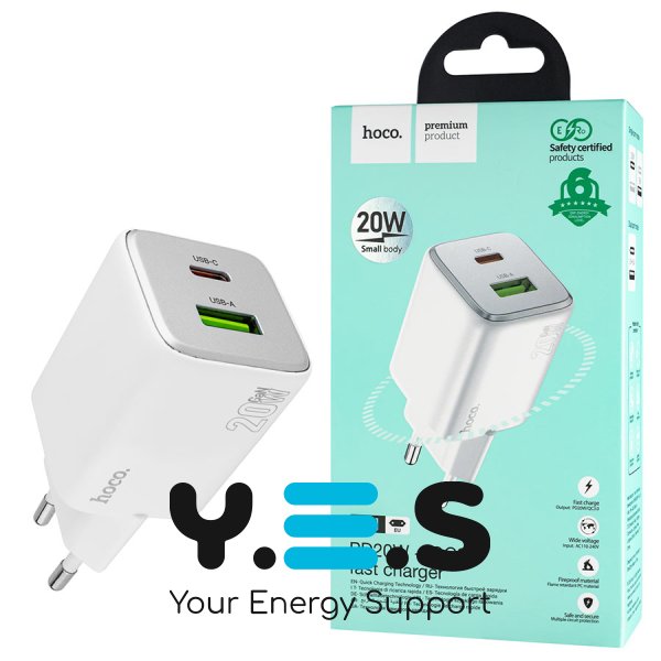 Мережевий зарядний HOCO N41 Almighty 20W PD + QC3.0, білий (6942007617031)
