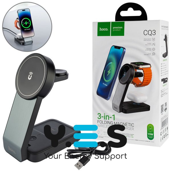 Бездротовий зарядний пристрій HOCO CQ3 для мотоцикла 3-в-1, чорний (6942007602334)