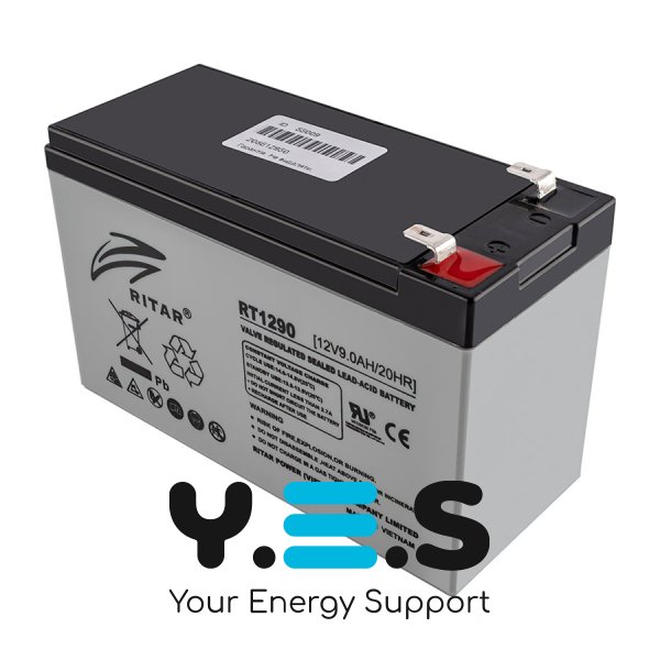 Акумулятор Ritar RT1290 AGM 12В 9А·год, сірий корпус, 151×65×94 мм, 2,3 кг