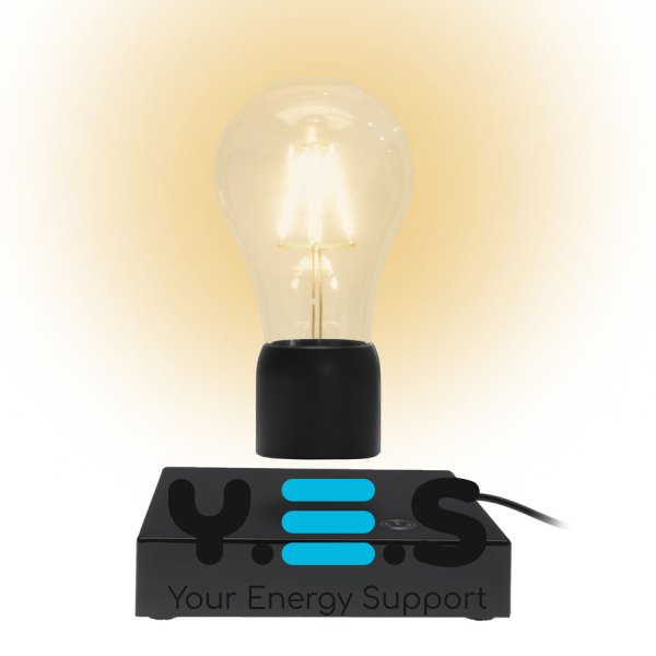 Левітуючий декоративний нічник-світильник «Лампочка» чорний, квадратна підставка