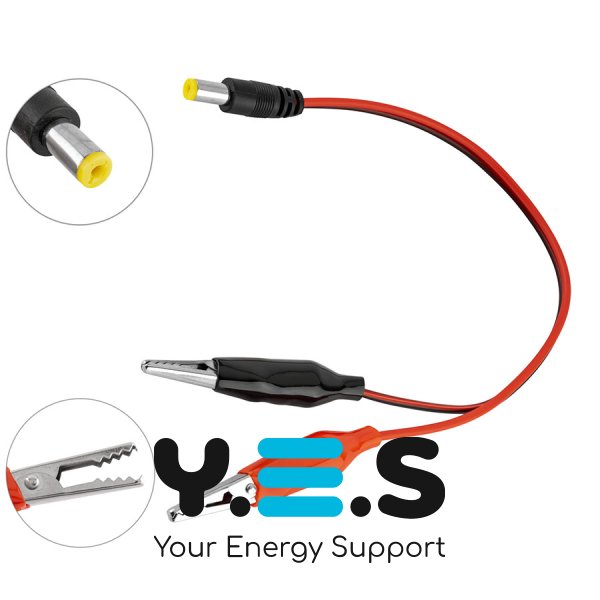 Кабель живлення DC 5.5×2.1 мм з крокодильчиками, провід 0,3 м