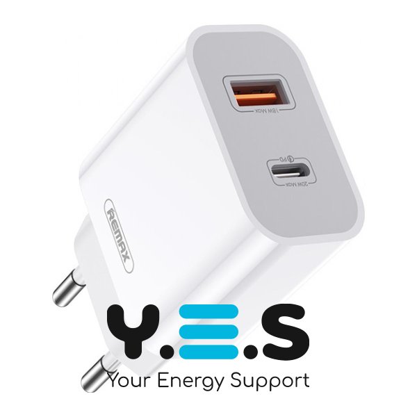 Мережевий зарядний пристрій Remax RP-U68 20W PD USB-C + USB-A QC3.0