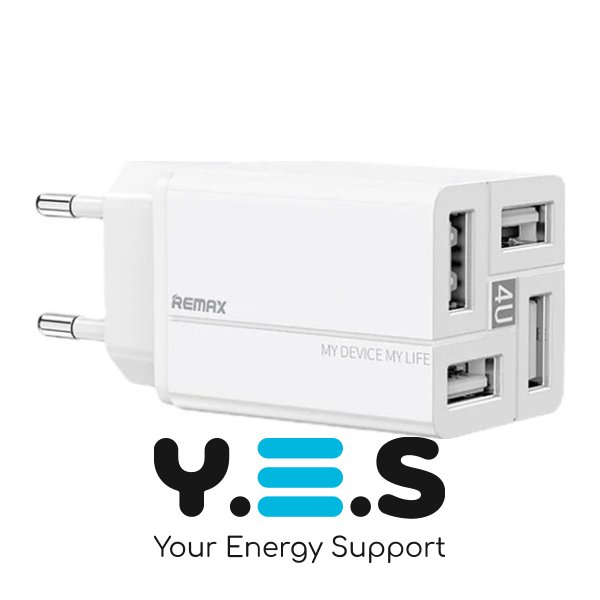 Мережевий зарядний адаптер Remax RP-U43 Wanfu 18W 3.4A, 4×USB