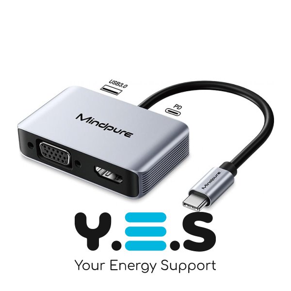 Адаптер Mindpure HU016 4-в-1 USB‑C→HDMI/VGA, USB 3.0 та PD зарядка