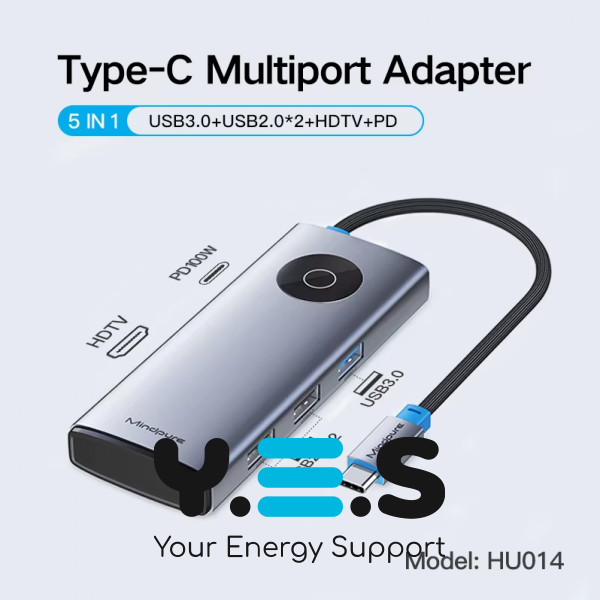 USB‑C хаб 5‑в‑1 Mindpure HU014: USB 3.0, 2×USB 2.0, HDMI, PD