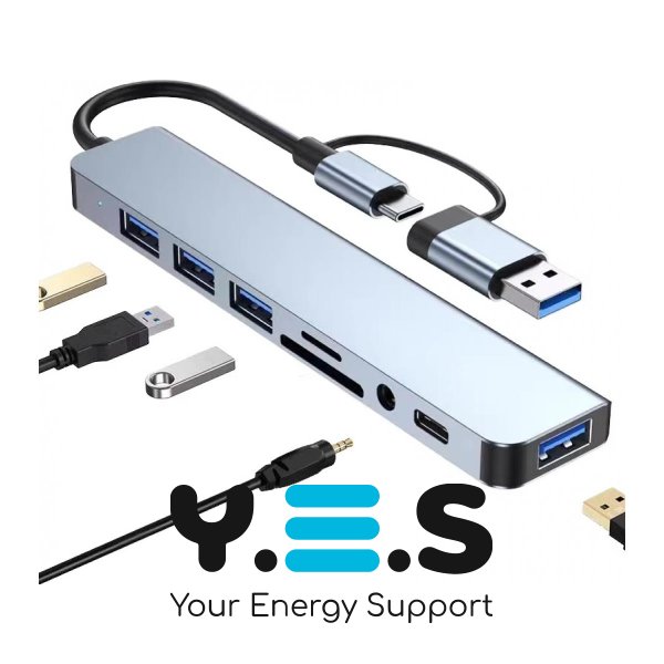 USB‑C хаб‑док Mindpure 8‑в‑2 для ноутбука, багатофункціональна док‑станція