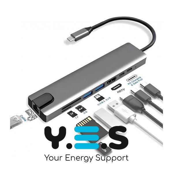 Mindpure USB‑C хаб 8‑в‑1 з HDMI, USB 3.0/2.0, PD, RJ45, SD/TF