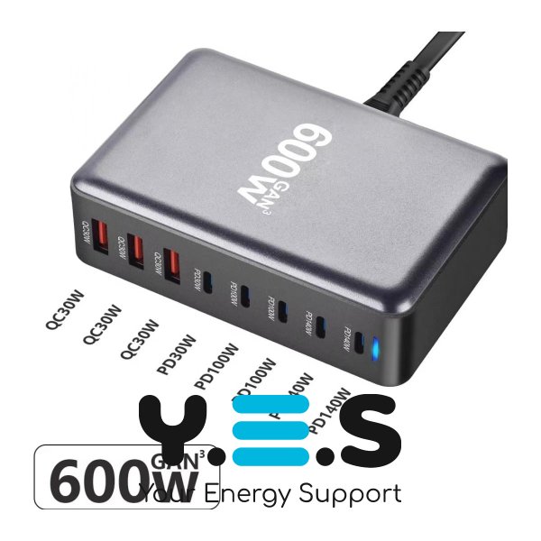 Зарядна станція Mindpure 600W GaN на 8 портів із PD швидкою зарядкою