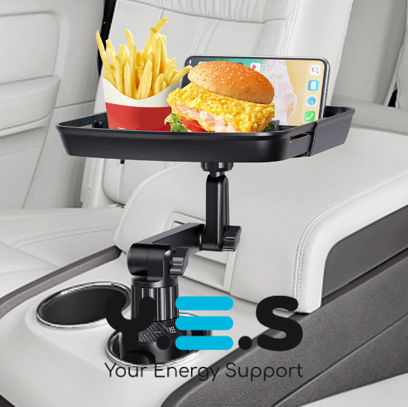 Складаний автостолик-органайзер у підсклянник з висувним підносом і тримачем телефону