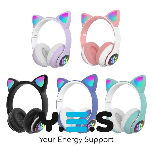 Дитячі бездротові Bluetooth-навушники Cat 28 з LED підсвіткою та котячими вушками