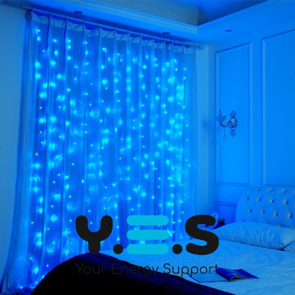Гірлянда-штора на вікно 212 LED 3×2 м, синє світіння, з конектором