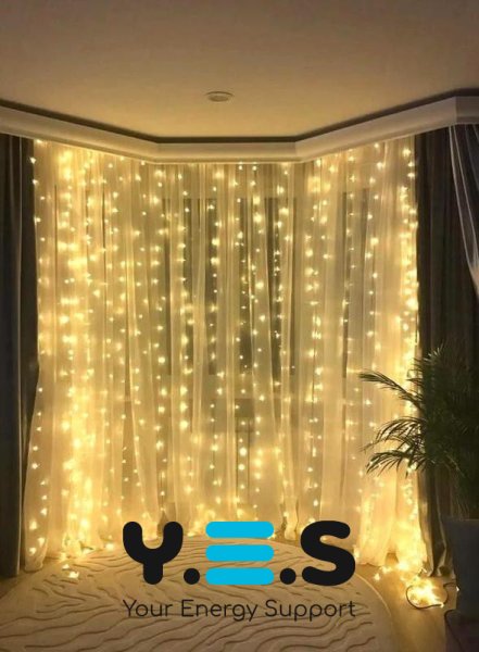 Гірлянда-штора на вікно 212 LED 3×2 м, тепле біле світло, з конектором