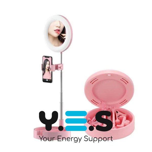 Складне косметичне дзеркало для макіяжу 3-в-1 з LED, тримачем телефону та органайзером