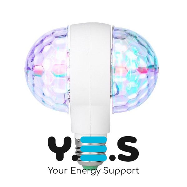 Обертова RGB LED диско-лампа з патроном, диско-куля для вечірок