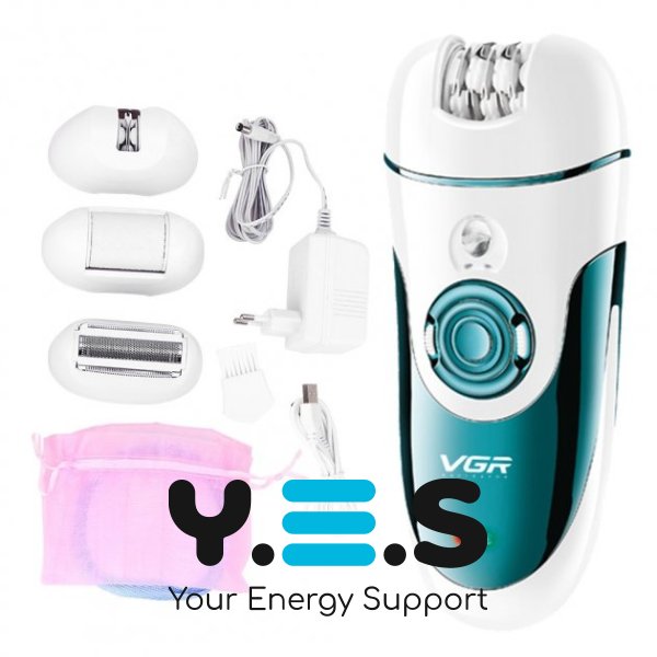 Бездротовий епілятор VGR V-700 з підсвіткою, 4 змінні насадки, USB-зарядка