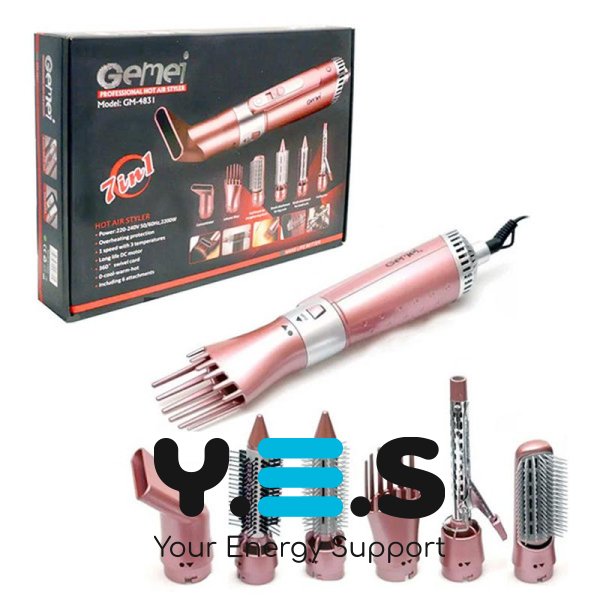 Фен-мультистайлер Gemei GM-4831 7в1 з насадками: сушка, укладка, випрямлення, обʼєм