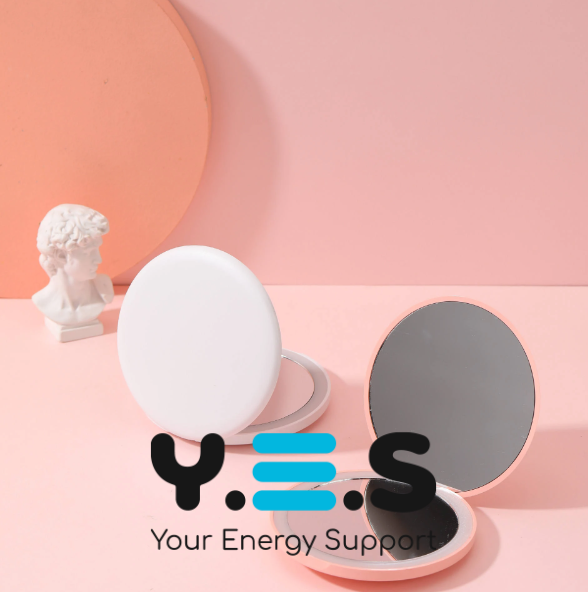 Кишенькове кругле дзеркало для макіяжу Pocket Mirror з LED-підсвічуванням, USB зарядка