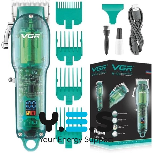 Акумуляторна машинка для стрижки VGR V-660 Professional Clipper Transparent Green