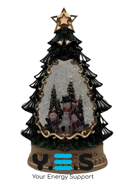 Сніжна ялинка SH1616 з Дідом Морозом і подарунками, LED підсвітка, автопіддув