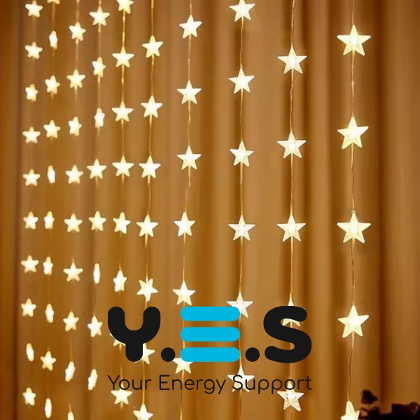 Світлодіодна гірлянда-штора «Зірки» 3×3 м, USB-живлення, тепле світло