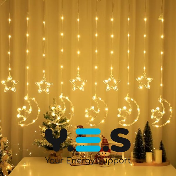 Гірлянда-штора LED «Місяць і зірки» 3 м, тепле світло, USB, SF-43