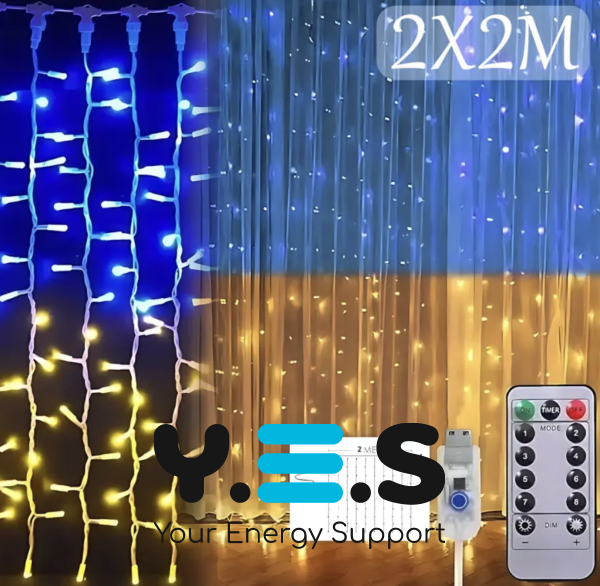 Гірлянда-штора SFK-09 «Прапор України» USB з пультом, 2×2 м