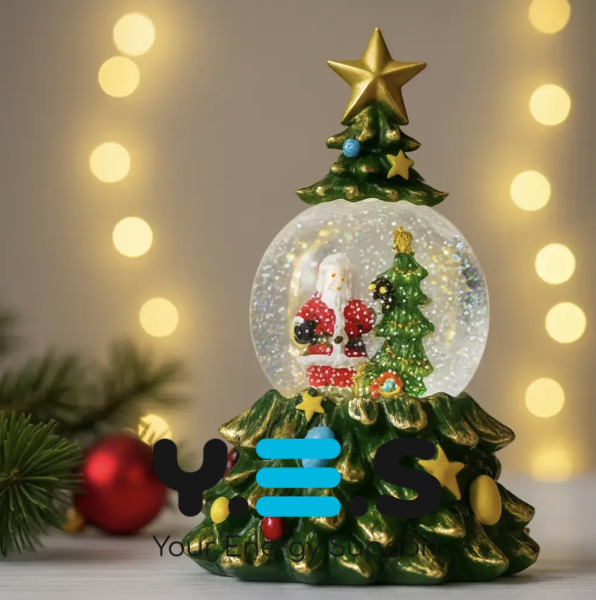 LED новорічний світильник-декор «Ялинка» XHF-8001 зі снігом, музикою та підсвічуванням