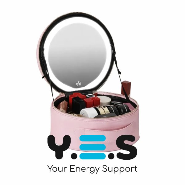 Дорожній органайзер-косметичка NiceLand з екошкіри з LED-дзеркалом і підсвіткою, рожева