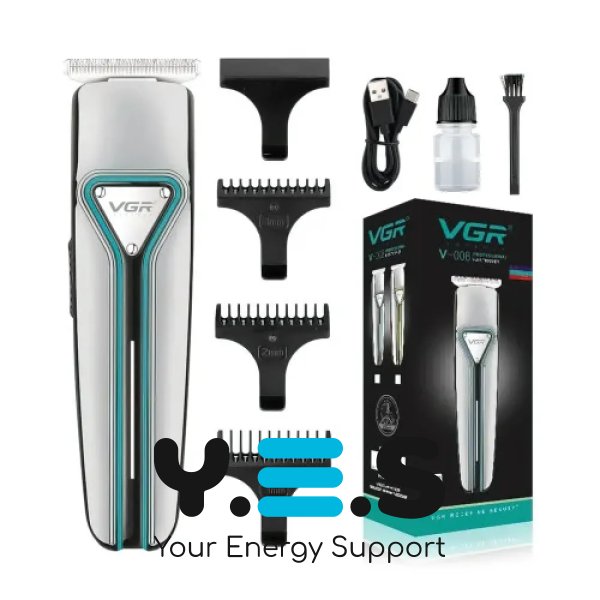 Машинка-тример VGR V-008, акумуляторна USB, для волосся/бороди/вусів, LED, насадки