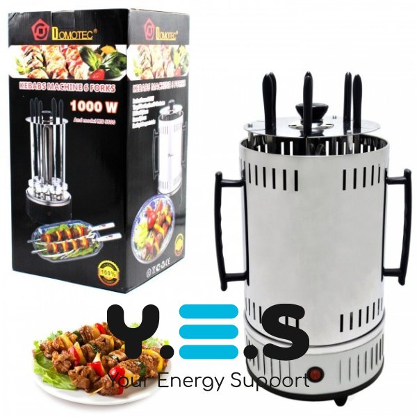 Електрошашличниця вертикальна Domotec BBQ MS-7782, 6 шампурів, 1000W, біла