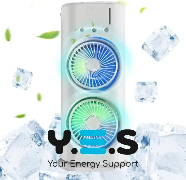 Настільний вентилятор 3-в-1: зволоження, підсвічування, акумулятор 4000 мА·год, подвійний