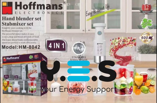Занурювальний блендер Hoffmans HM-8042 4-в-1 600W з вінчиком і подрібнювачем