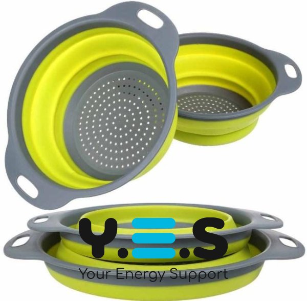 Складні силіконові друшляки-кошики зі зливом для миття овочів і фруктів, набір 2 шт.