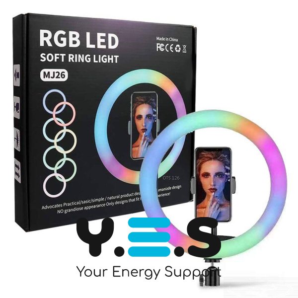 Кільцева RGB селфі-лампа 26 см з пультом керування MJ26
