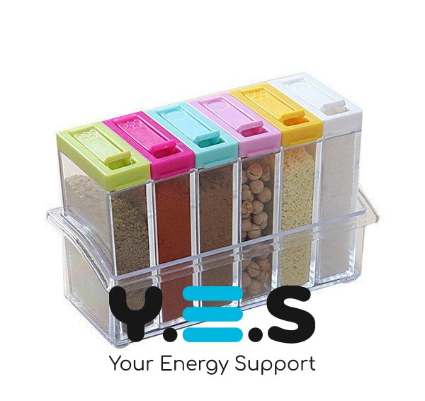 Набір для спецій на підставці Seasoning Six Piece Set: 6 баночок, кухонна спецівниця, екопластик
