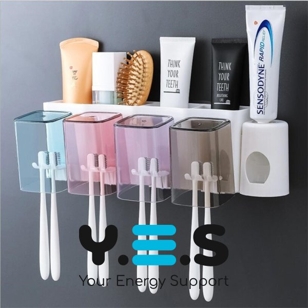 Настінний органайзер для ванної: тримач зубних щіток з отворами + автодиспенсер пасти