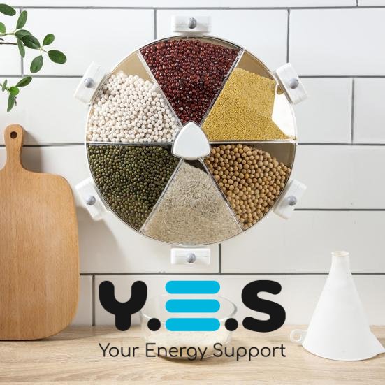 Настінний мультизерновий органайзер-млин для круп і сипучих, 6 секцій, обертання 360°