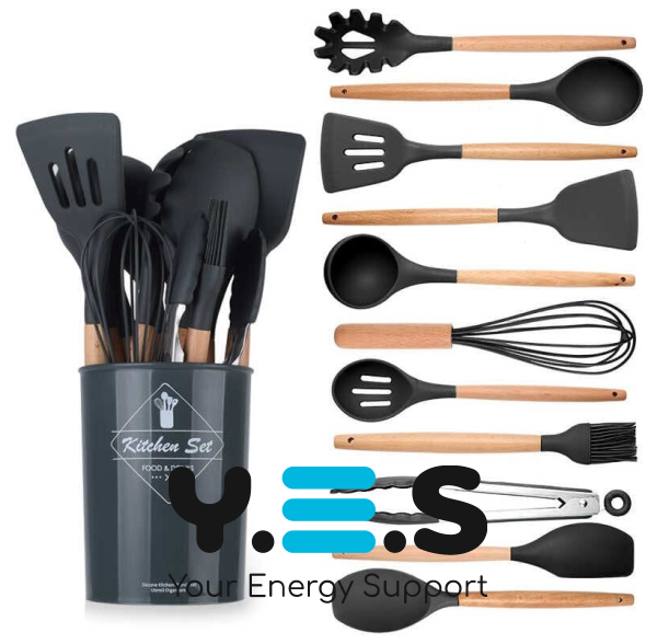 Набір кухонного приладдя Kitchen Set 12 предметів: силіконові аксесуари з підставкою