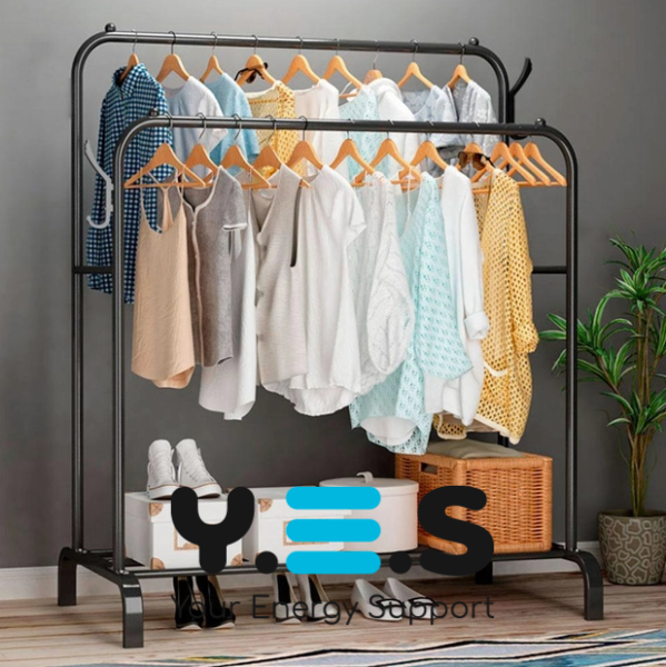 Подвійна підлогова стійка-вішалка для одягу Double з полицею для взуття, 104×41.5×152 см