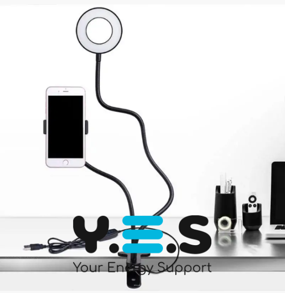 Набір для стріму: LED кільцева лампа з гнучким тримачем телефону, тепле/холодне світло, USB