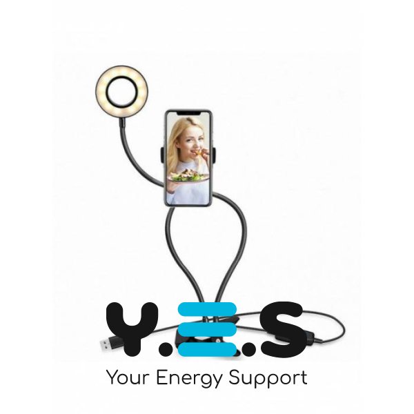 Настільна гнучка LED-лампа з тримачем телефона, кільцева USB, тепле/холодне світло