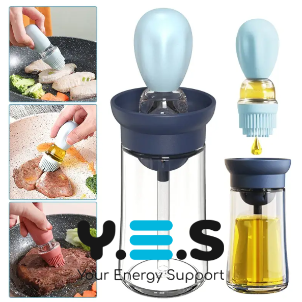Кухонний диспенсер-олійниця з пензликом: скляна пляшка-дозатор для олії/оцту/соусу, 180 мл