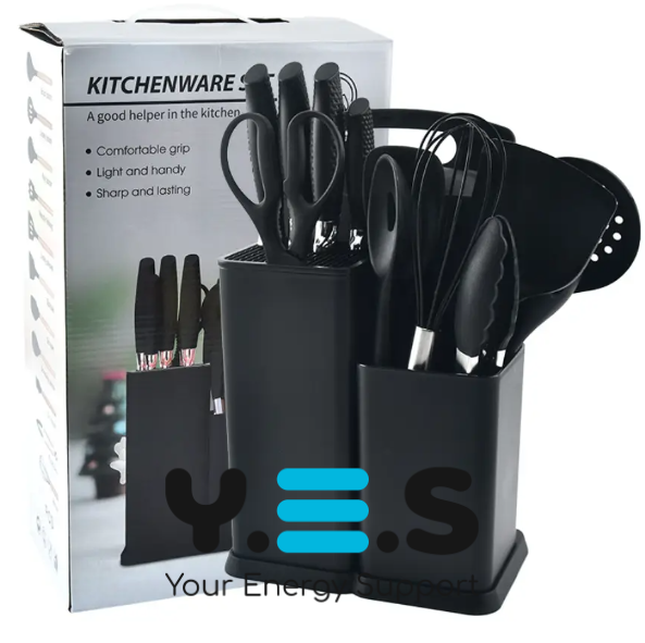 Кухонний набір ножів та інструментів Kitchenware Set 20 предметів з підставкою і дошкою