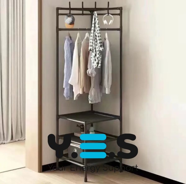 Кутова підлогова вішалка-стелаж Corner rack з поперечиною для вішалок у передпокій