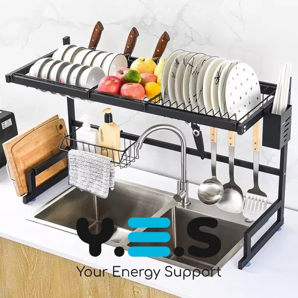 Дворівнева металева сушарка-органайзер над раковиною для посуду, нержавіюча сталь