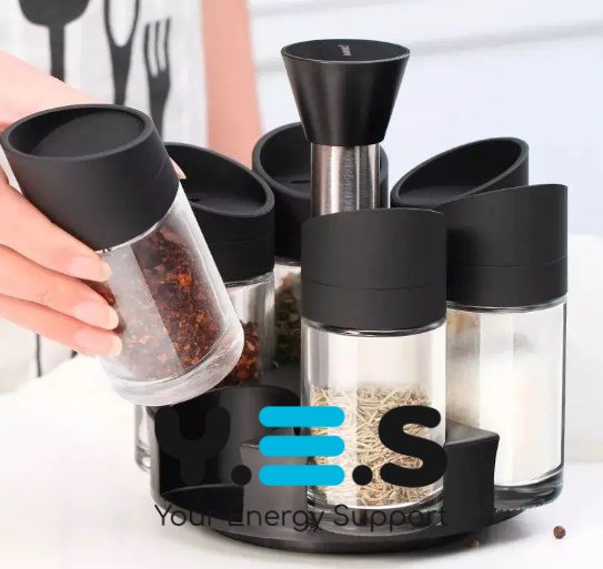 Набір для спецій Especia: 6 баночок на підставці-каруселі, спецівниця для приправ, чорна