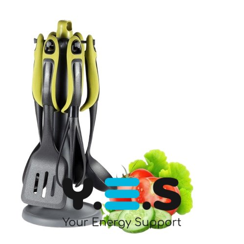 Набір силіконового кухонного приладдя на підставці, 7 предметів для антипригарного посуду