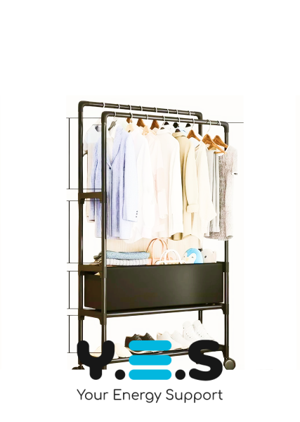 Стійка-вішалка для одягу та взуття на колесах YH9918-3A, телескопічна, регульована висота