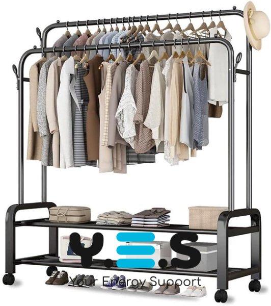 Мобільна металева вішалка-стійка для одягу YP-610 з полицею для гардеробу