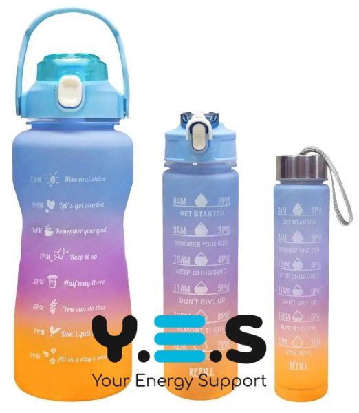 Набір багаторазових пляшок для води 300/900/2000 мл, 3 шт, харчовий пластик